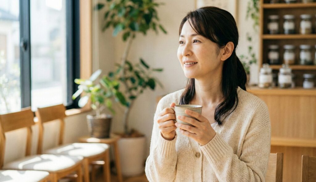 線維筋痛症の鍼灸施術を受けて自律神経が整いリラックスした表情の患者様